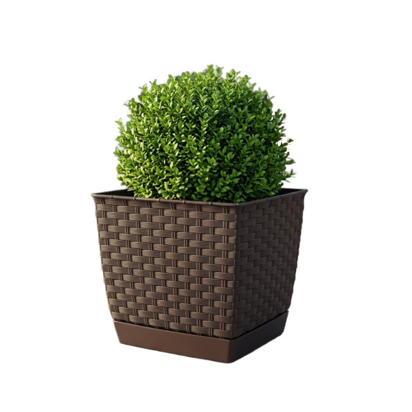 Blumentopf SQ in Rattanoptik Braun /