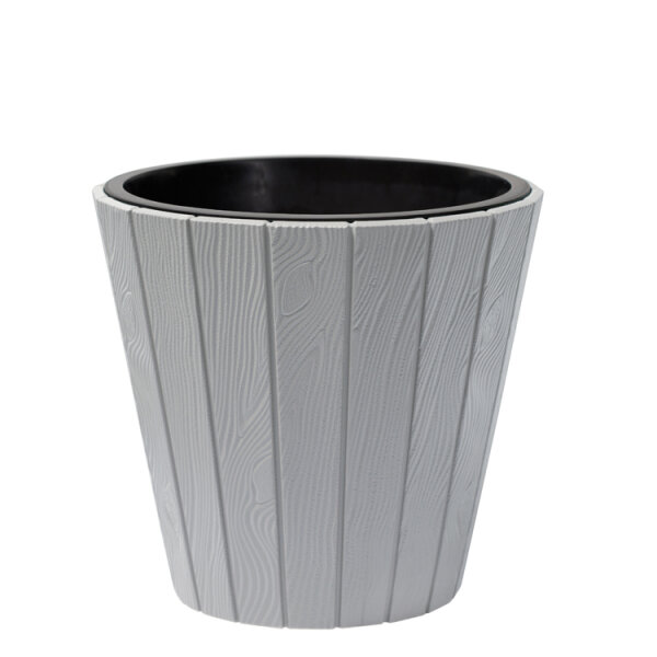 Blumenkübel WD in Holzoptik | Hellgrau | Ø 38,5 cm / H= 36,5 cm