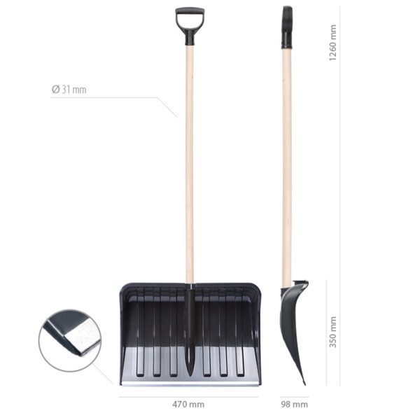 Schneeschaufel Schneeschieber Schneeräumer schwarz | Blattbreite: 47 cm