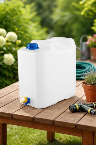 Wasserkanister mit Schraubverschluss und Ablasshahn