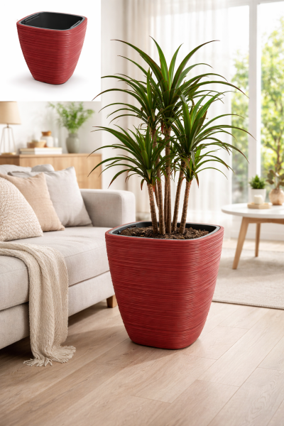 Blumenkübel Quadrat in Rillenoptik Rot