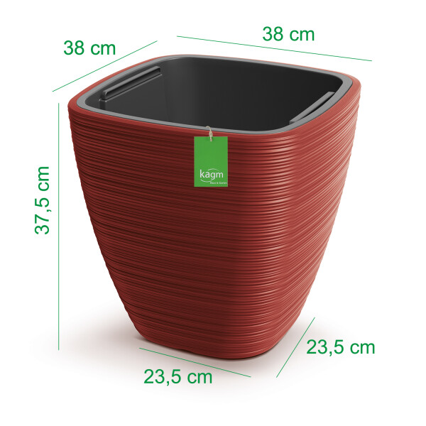 Blumenkübel Quadrat in Rillenoptik Rot