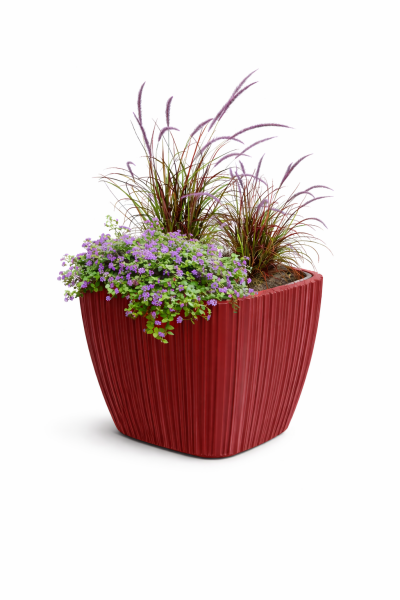 Blumenkübel Quadrat in Rillenoptik Rot