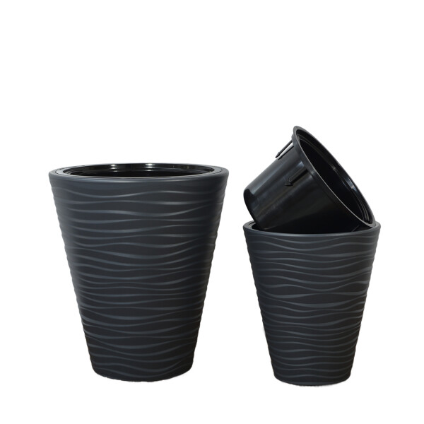 2er SET Blumenkübel 3D-Effekt Wellen-Design Anthrazit