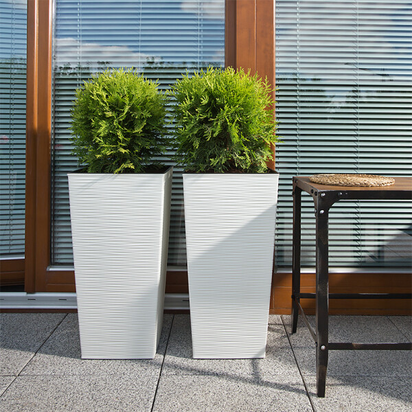 Blumenkübel in Rillenstruktur Weiß XXL - 75 cm
